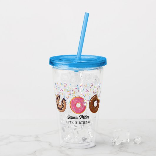 Pink Donut Sprinkles Fun Quote Cute Add Name  Acryl Drinkbeker (Achterkant ijs)