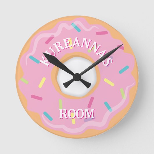 Pink Donut with Sprinkles Bedroom or Playroom Ronde Klok (Voorkant)