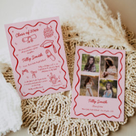 Pink Doodle Afstuderen Aankondiging Meisje 4 Foto'