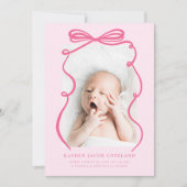 Pink Doodle Bow Lijst Geboorteaankondiging Foto Aankondiging (Voorkant)