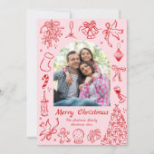 Pink Doodle Christmas Kaart Trendy Eigenzinnige Fo (Voorkant)
