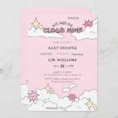 Pink Doodle Cloud Nine Baby shower Kaart (Voorkant / Achterkant)
