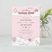 Pink Doodle Cloud Nine Baby shower Kaart (Staand voorkant)