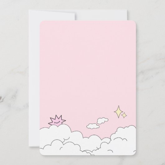 Pink Doodle Cloud Nine Baby shower Kaart (Achterkant)