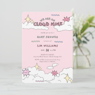Pink Doodle Cloud Nine Baby shower Kaart