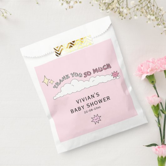 Pink Doodle Fun Cloud Baby shower Bedankzakje (Gezegeld)