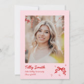 Pink Doodle Graduation Party Uitnodiging grillig (Achterkant)