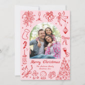 Pink Doodle Jaar in Review Kaart Familie Nieuwsbri (Voorkant)