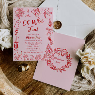 Pink Doodle Kerstfeest Uitnodiging Quirky Fun