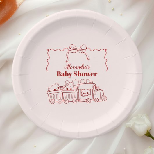 Pink Doodle Toys Bow Baby shower Papieren Bordje