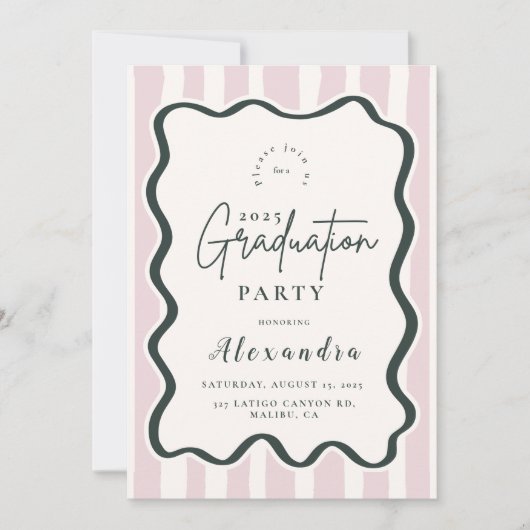 Pink Doodle Wavy Lijst Afstuderen Kaart (Voorkant)