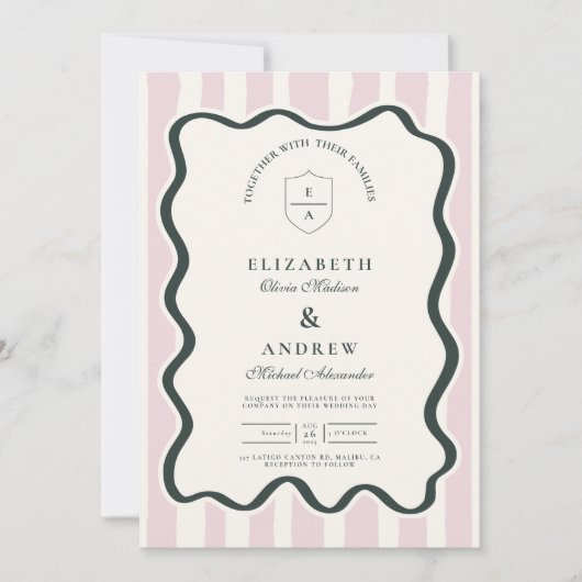 Pink Doodle Wavy Lijst Wedding Kaart (Voorkant)