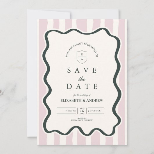 Pink Doodle Wavy Lijst Wedding Save The Date (Voorkant)
