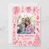 Pink Doodles Christmas Kaart Foto Trendy Vakantie (Voorkant)