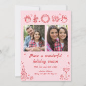 Pink Doodles Christmas Kaart Foto Trendy Vakantie (Achterkant)