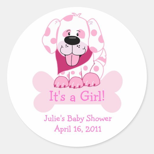 Pink Dot Puppy Dog Baby shower Favor Stickers (Voorkant)