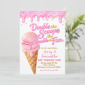 Pink Double the Scoops Birthday Glitter Sparkle Kaart (Staand voorkant)