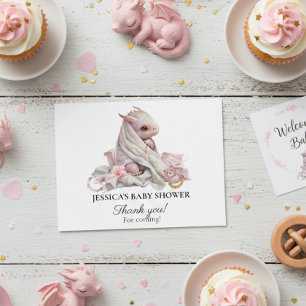 Pink Dragon Baby shower Bedankt Briefkaart
