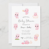 Pink Dragon Baby shower Invitation Kaart (Voorkant)
