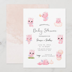 Pink Dragon Baby shower Invitation Kaart