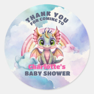 Pink Dragon Baby shower Party Dank u Ronde Sticker