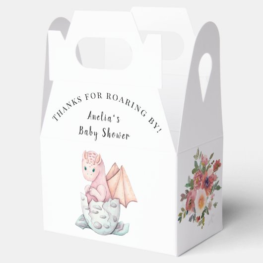 Pink Dragon Baby Shower "Thanks For Roaring By"  Bedankdoosjes (Geopend)