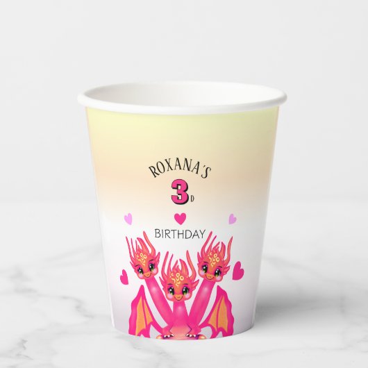 Pink dragon papieren bekers (Voorkant)