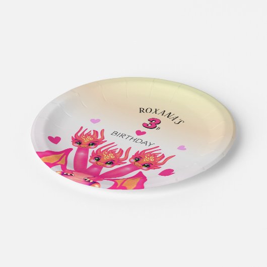 Pink dragon papieren bordje (Gekanteld)