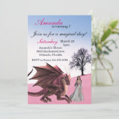Pink Dragon Princess Magical Birthday Party Kaart (Staand voorkant)