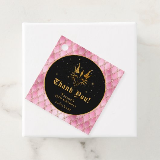 Pink Dragon Scales Gouden Verjaardag Dank u Bedankjes Labels (In situ)
