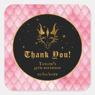 Pink Dragon Scales Gouden Verjaardag Dank u Vierkante Sticker