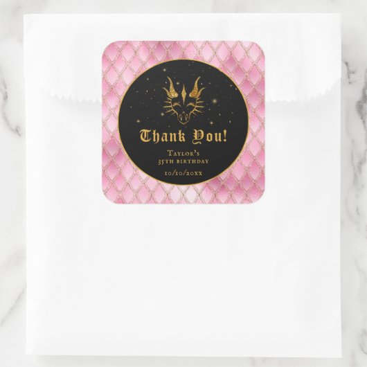 Pink Dragon Scales Gouden Verjaardag Dank u Vierkante Sticker (Tas)
