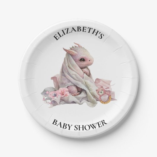 Pink Dragon Waterverf Baby shower Papieren Bordje (Voorkant)