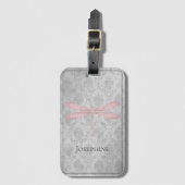 Pink Dragonfly Damask Bagagelabel (Voorkant (verticaal))
