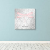 Pink Dragonfly Damask Canvas Afdruk (Insitu (Houten vloer))