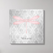 Pink Dragonfly Damask Canvas Afdruk (Voorkant)