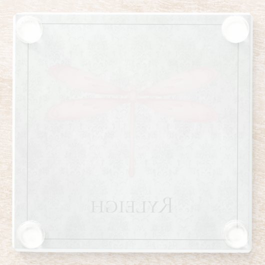 Pink Dragonfly Damask Glazen Onderzetter (Achterkant)