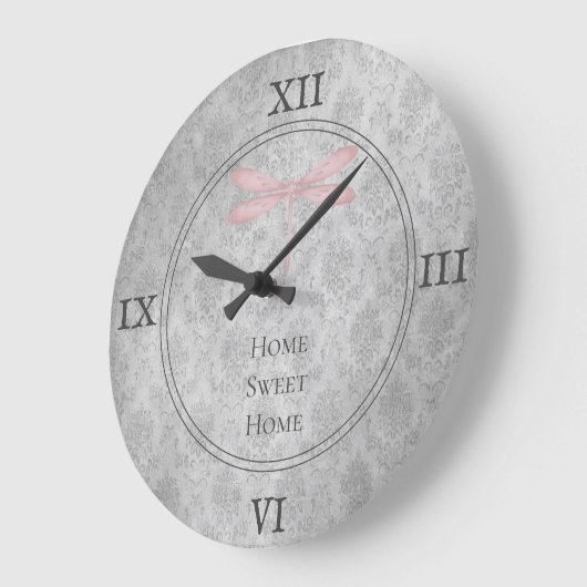 Pink Dragonfly Damask Grote Klok (Hoek)