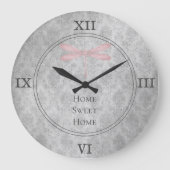 Pink Dragonfly Damask Grote Klok (Voorkant)