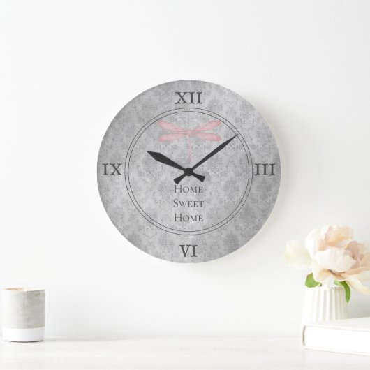 Pink Dragonfly Damask Grote Klok (Huis)