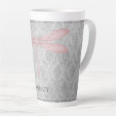 Pink Dragonfly Damask Latte Mok (Rechterhoek)