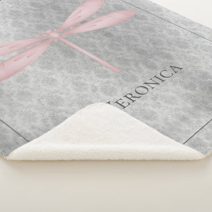 Pink Dragonfly Damask Sherpa Deken