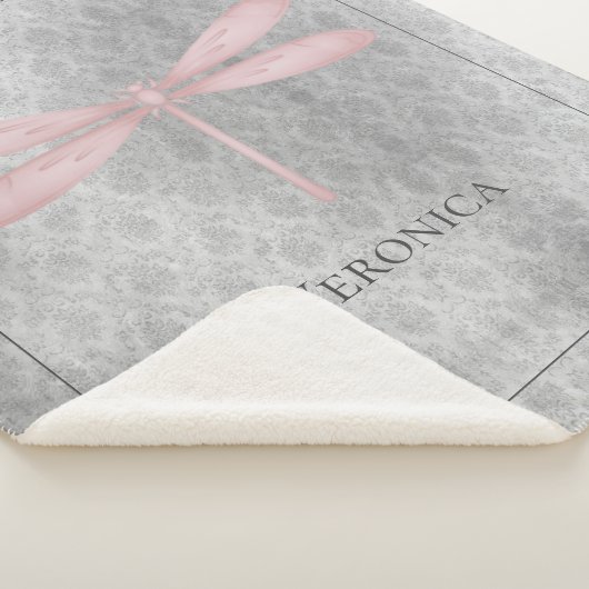 Pink Dragonfly Damask Sherpa Deken (3/4)