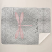 Pink Dragonfly Damask Sherpa Deken (Voorkant (horizontaal))
