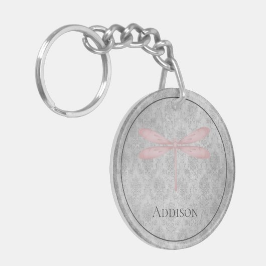 Pink Dragonfly Damask Sleutelhanger (Voorkant Links)