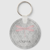 Pink Dragonfly Damask Sleutelhanger (Voorkant)
