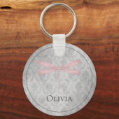 Pink Dragonfly Damask Sleutelhanger (Voorkant)