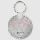 Pink Dragonfly Damask Sleutelhanger (Achterkant)