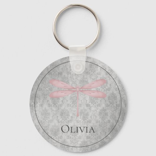 Pink Dragonfly Damask Sleutelhanger (Achterkant)