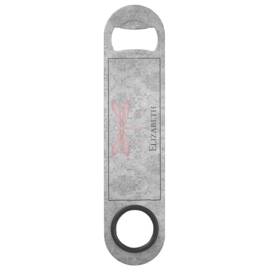 Pink Dragonfly Damask Speed Flessenopener (Voorkant)